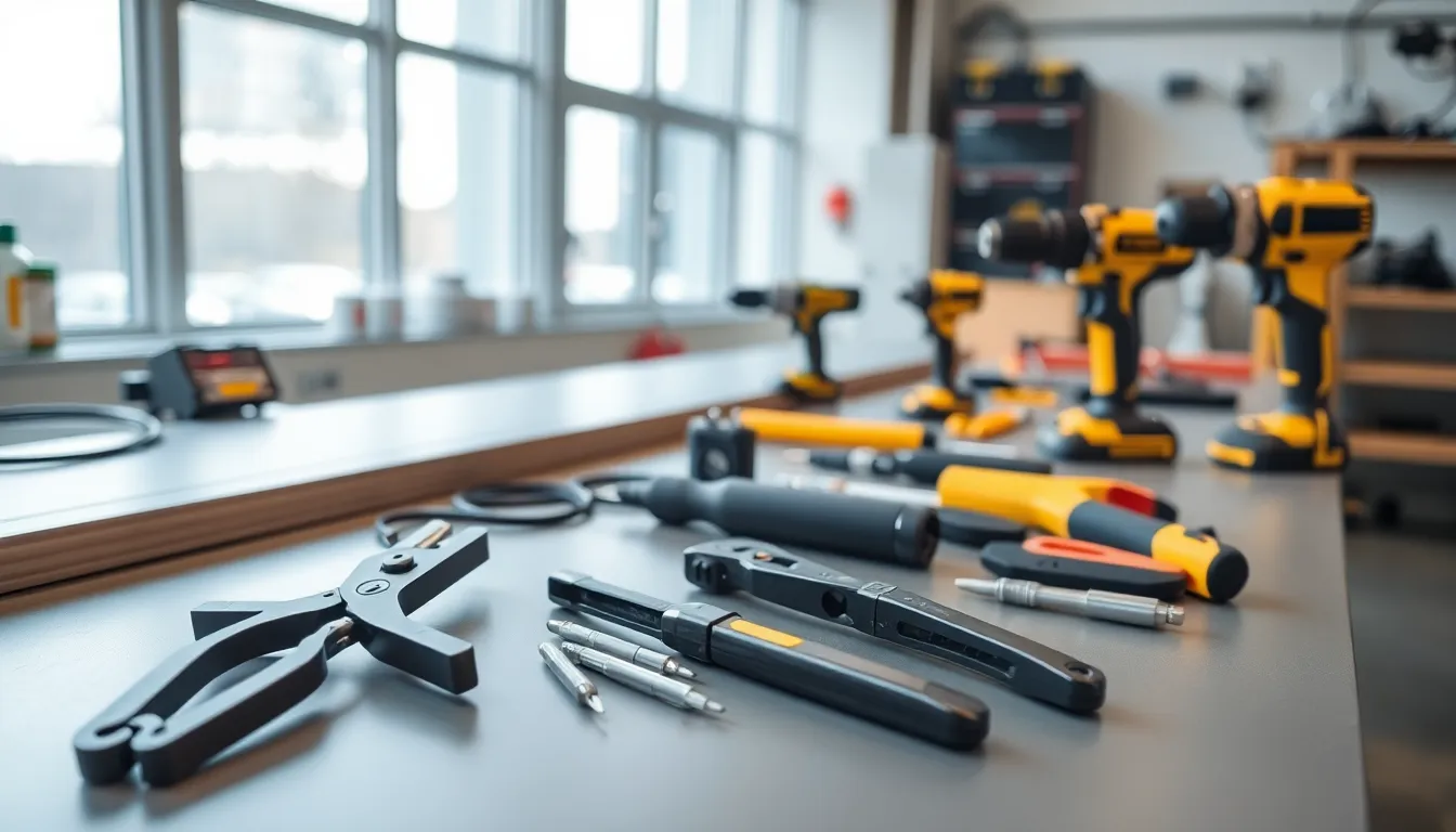 organized electrical workshop with essential hand and power tools.